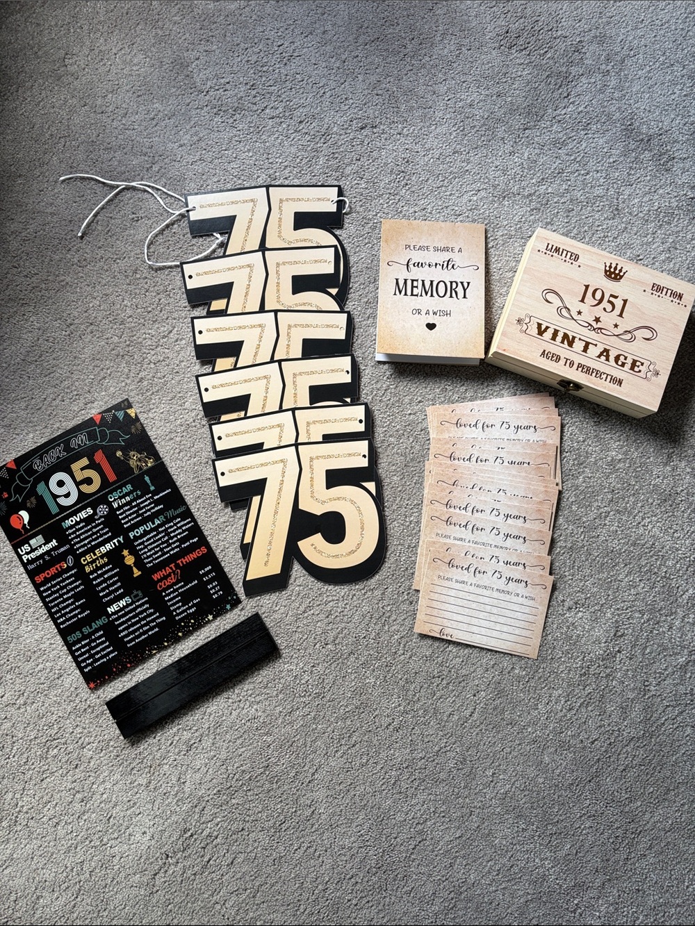 75th Birthday Party Decor Kit - Cream & Black